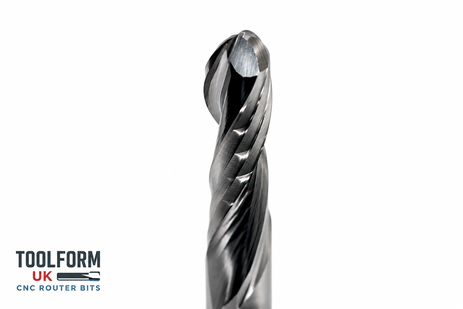 CNC router bit with Toolform UK branding on a white background